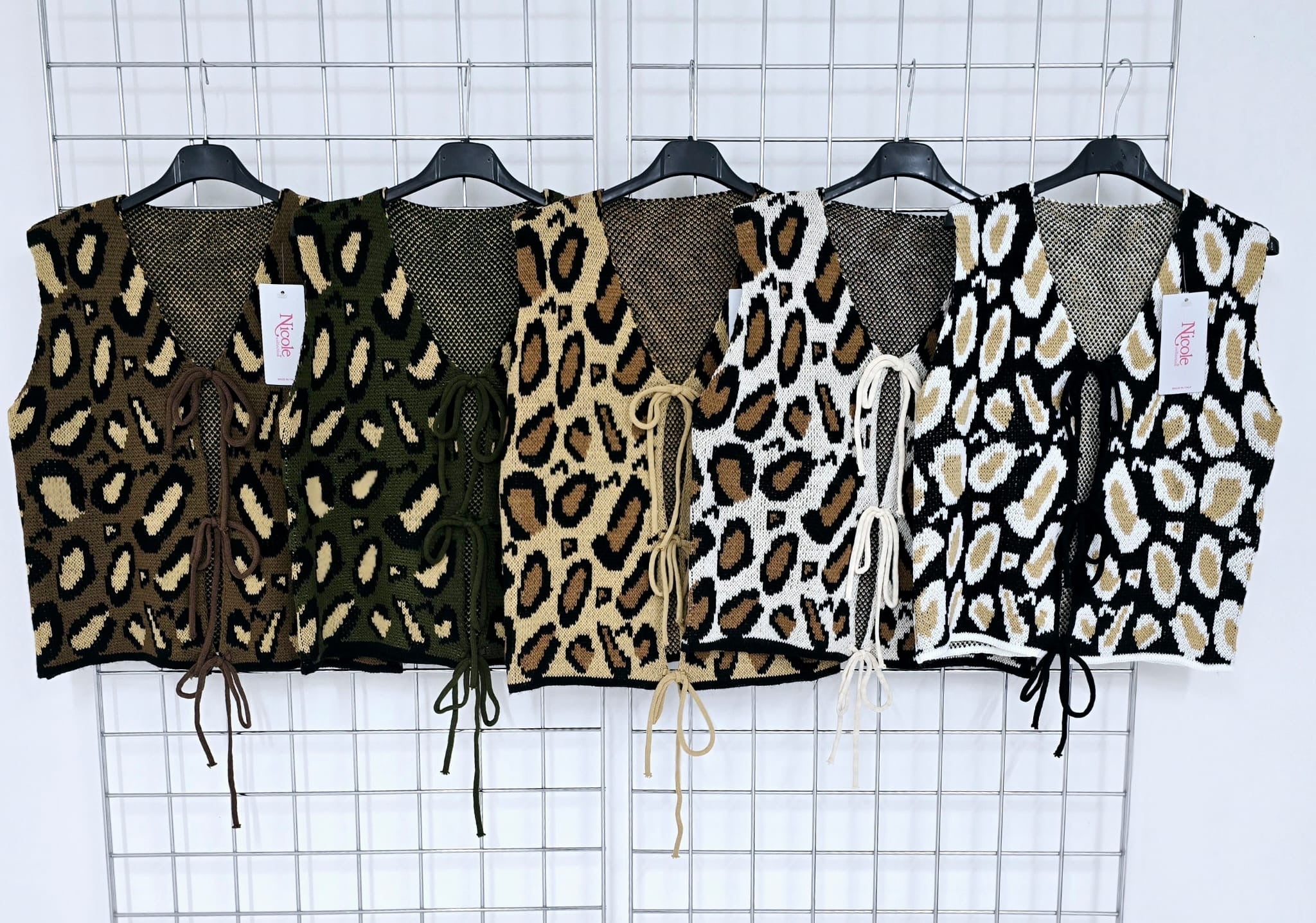 Sara animal print knit waistcoat with tie front detail