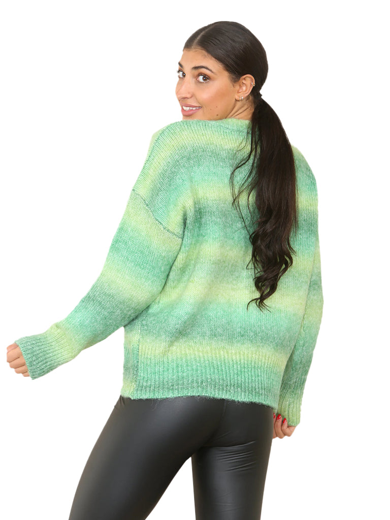 Women's soft multi-coloured stripe jumper made from a warm wool blend