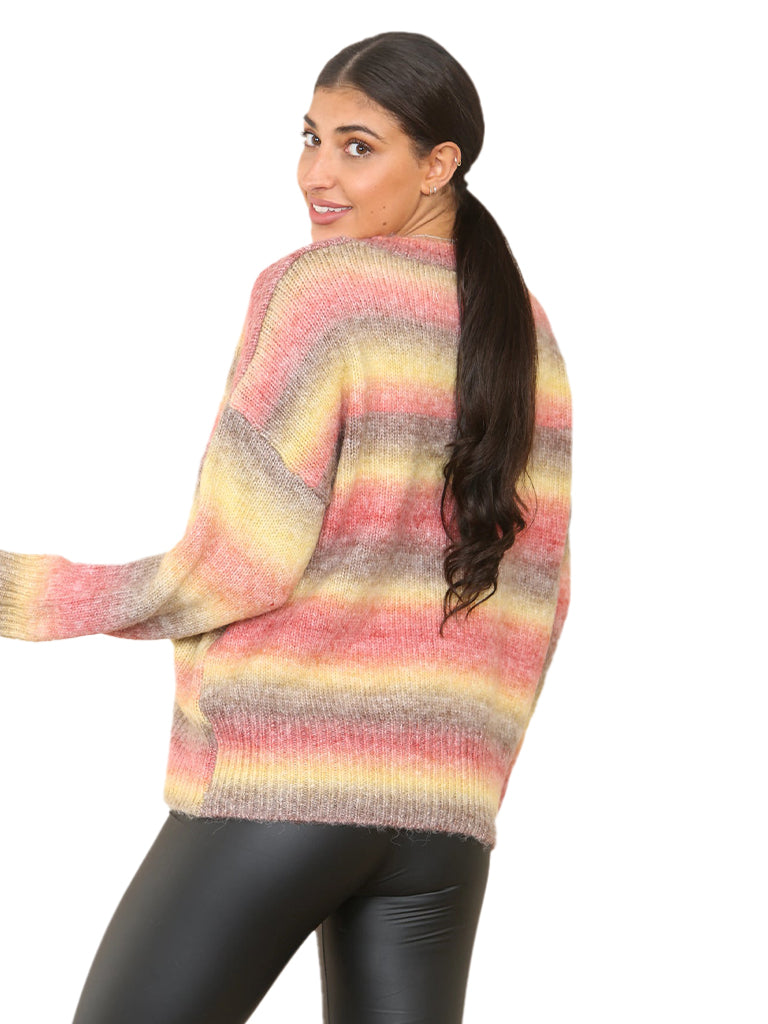 Women's soft multi-coloured stripe jumper made from a warm wool blend
