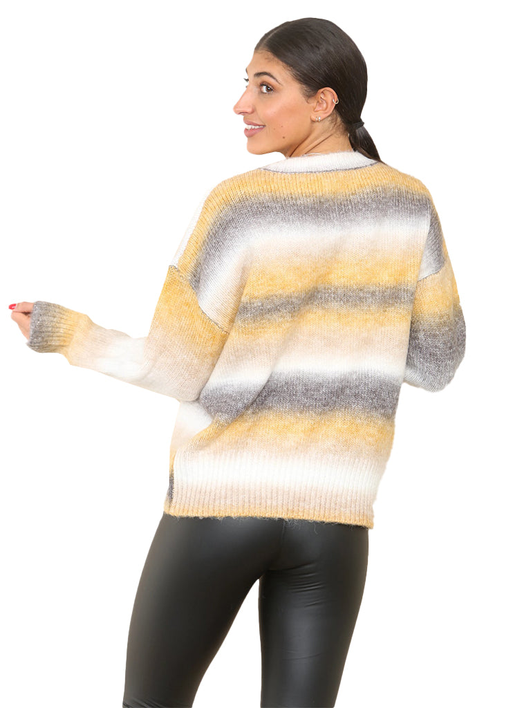 Women's soft multi-coloured stripe jumper made from a warm wool blend