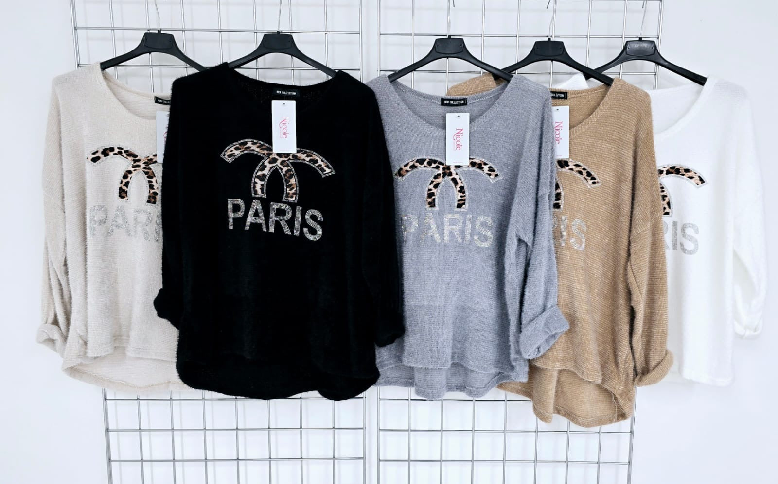 Brooke CC top in soft fluffy knit with animal print logo and sparkly Paris writing
