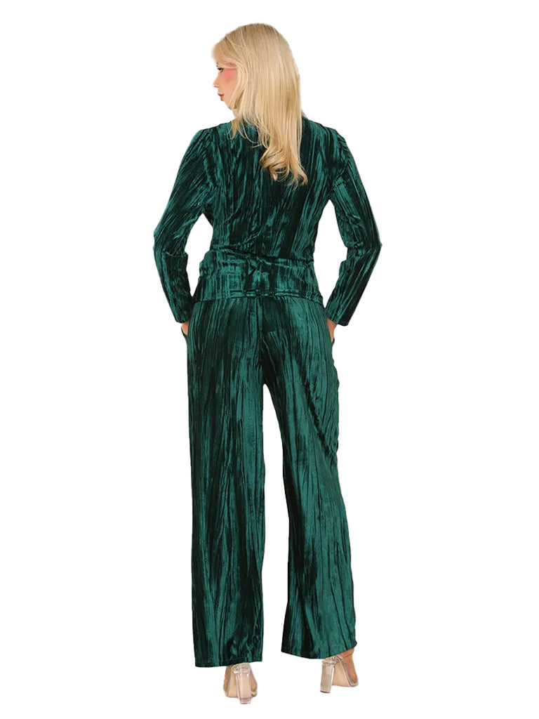 Women's wholesale crushed velour trousers with wide leg fit and elasticated waistband