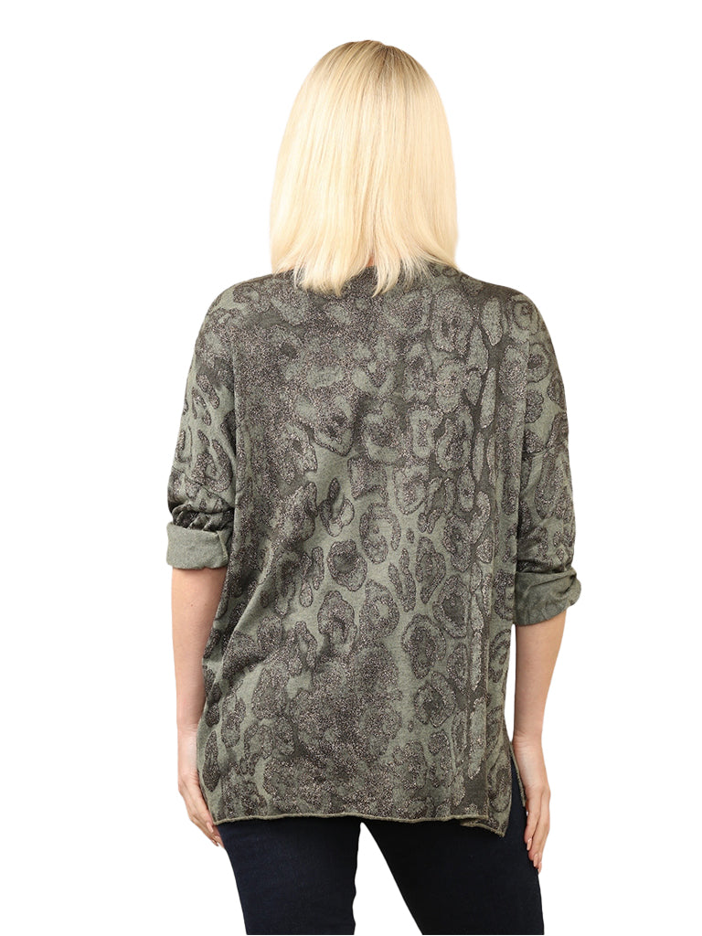 Women's wholesale animal print wool blend knit top with gold lurex detail