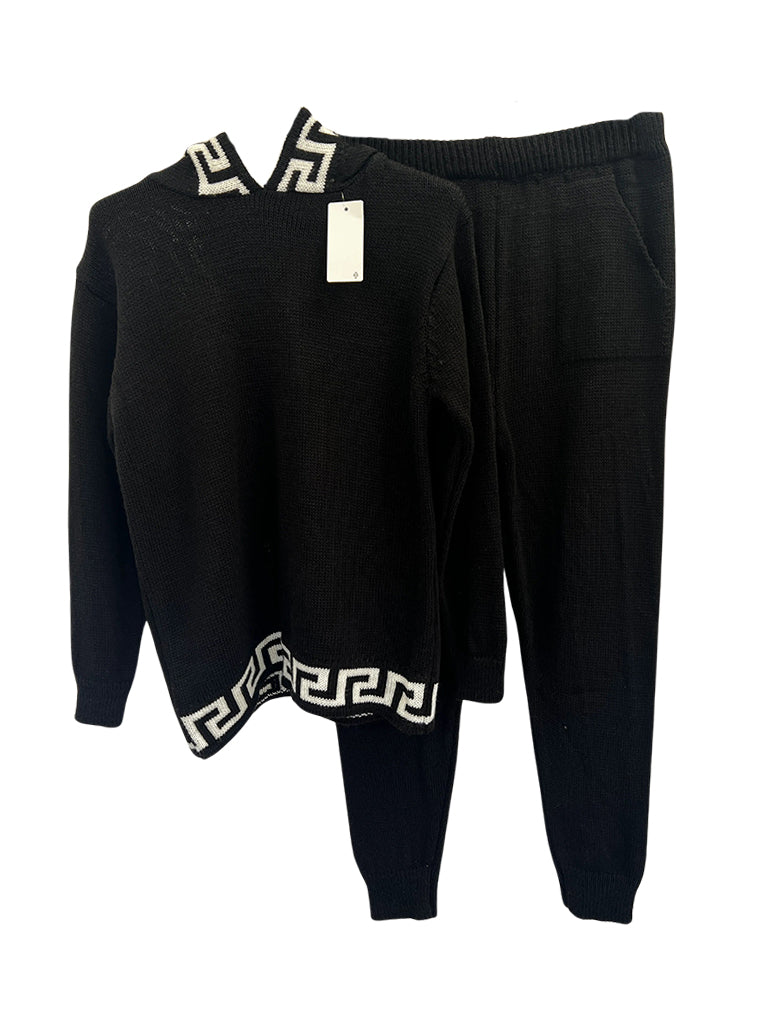 Women's wholesale Aztec knit hoodie and slim jogger set crafted for comfort and style