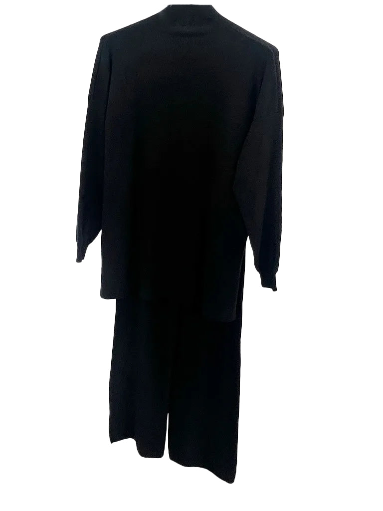 Women's 2-piece knit high neck sweater and straight leg trouser set, crafted from soft knit fabric