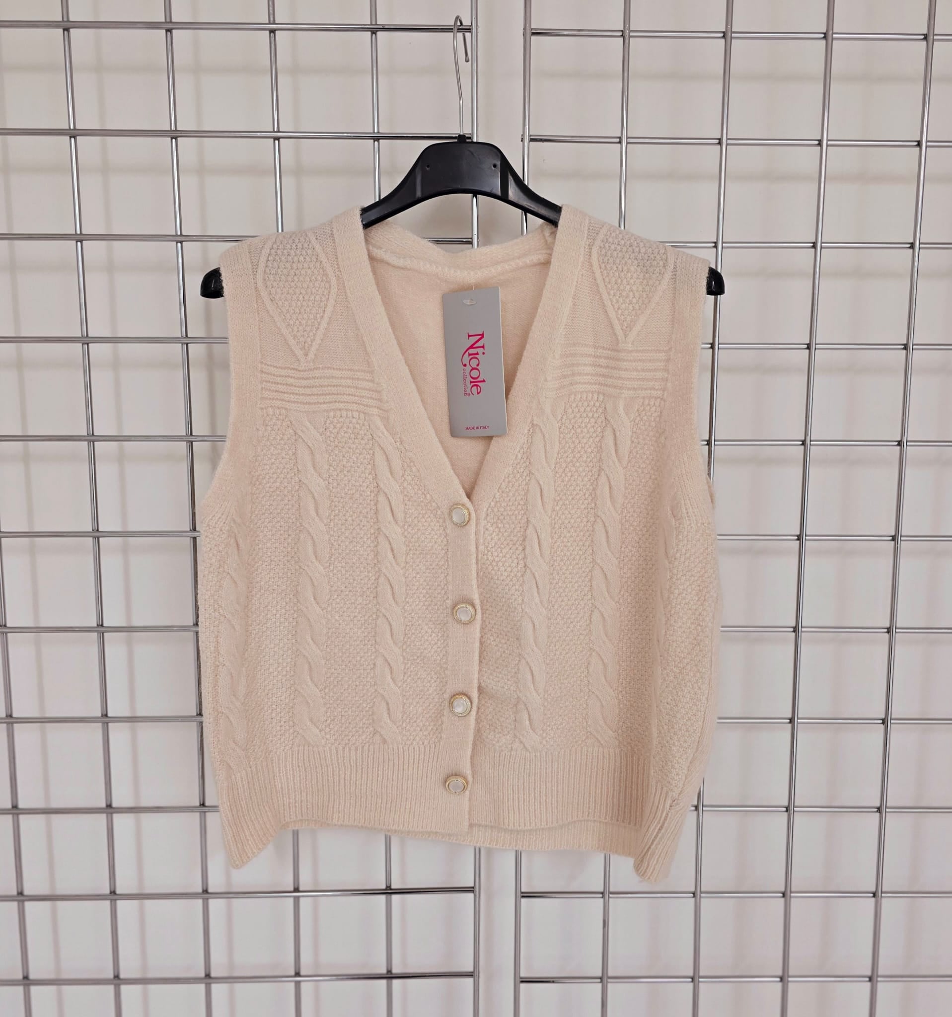 Yasmin cable knit waistcoat with button-up detail
