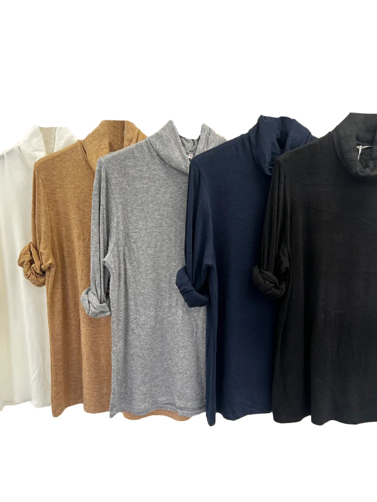 Women's wholesale roll neck plush sweater in soft, luxurious fabric, perfect for cozy styling