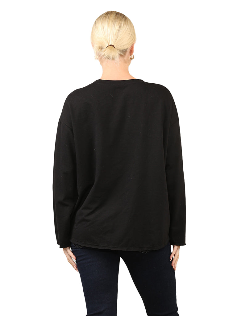 Women's wholesale multi coloured flower appliqué sweat top