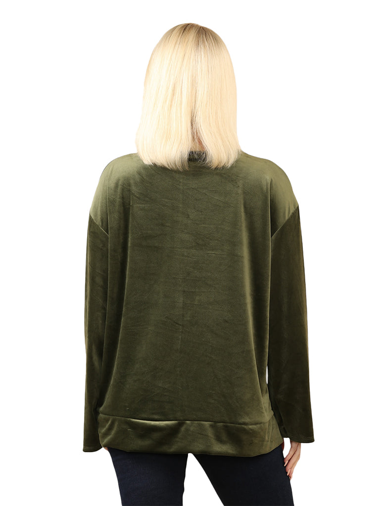Women's wholesale velour button detail top with soft, flowy design and long sleeves