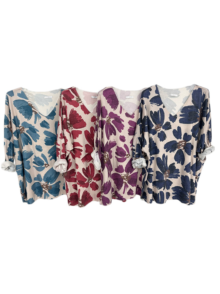 Women's wholesale Lara flower print soft knit top
