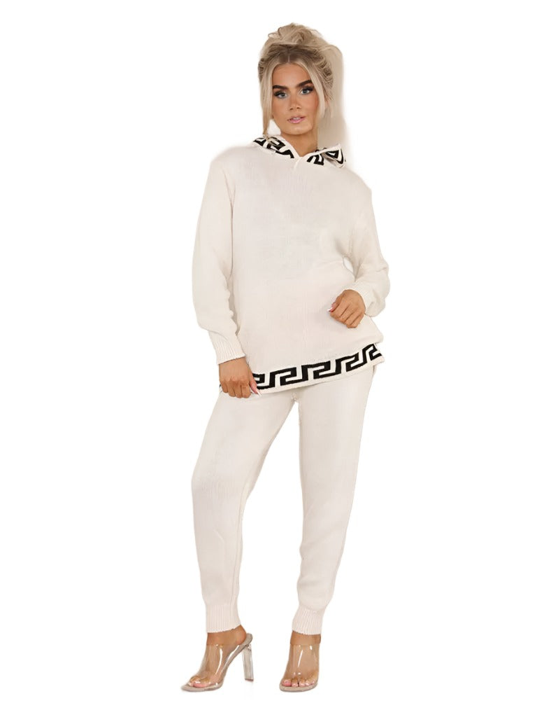 Women's wholesale Aztec knit hoodie and slim jogger set crafted for comfort and style
