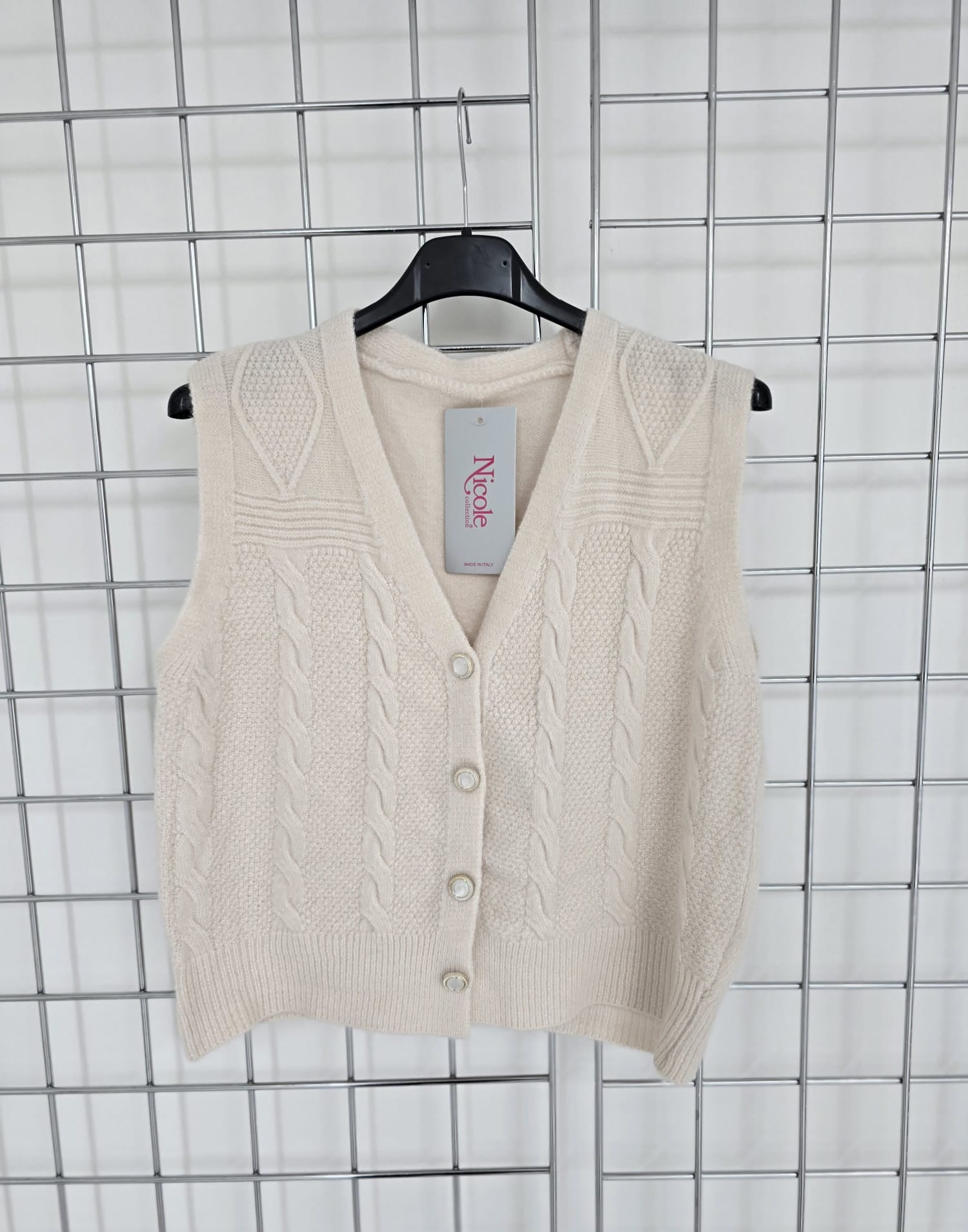 Yasmin cable knit waistcoat with button-up detail