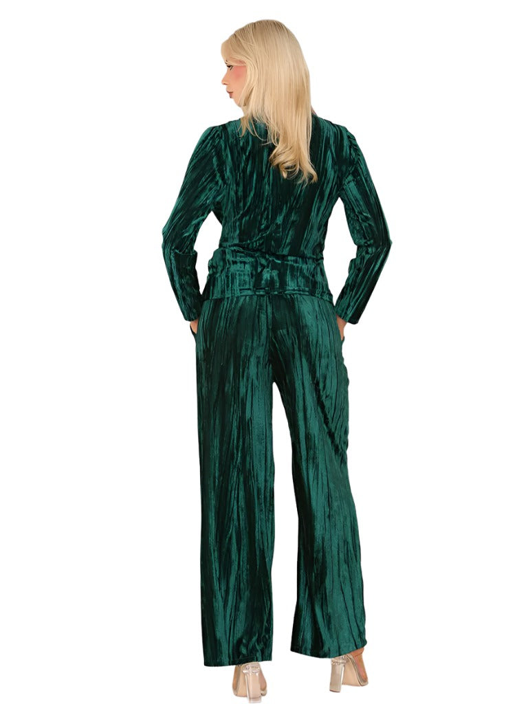 Women's wholesale crushed velour wrap top with square silver buckle, crafted from plush soft fabric