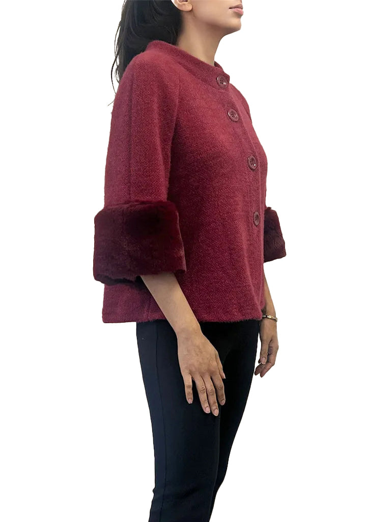 Women's wholesale chenille cardigan coat featuring thick fur cuffs for added warmth and luxury