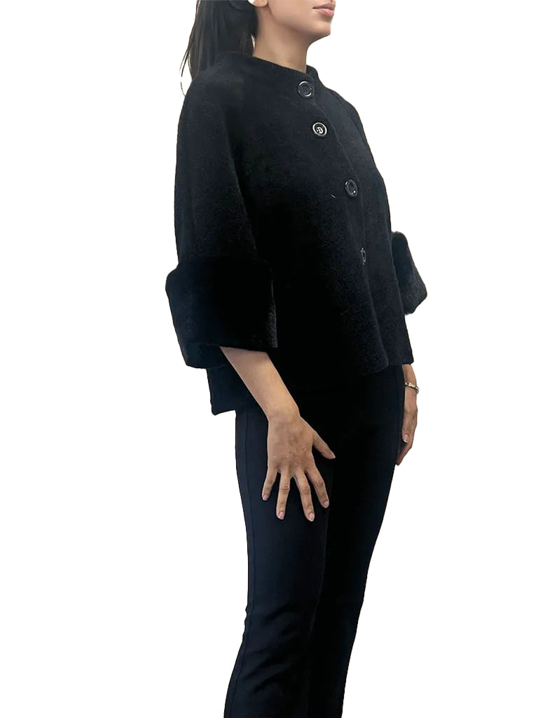 Women's wholesale chenille cardigan coat featuring thick fur cuffs for added warmth and luxury