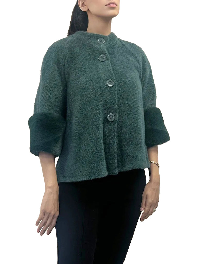 Women's wholesale chenille cardigan coat featuring thick fur cuffs for added warmth and luxury