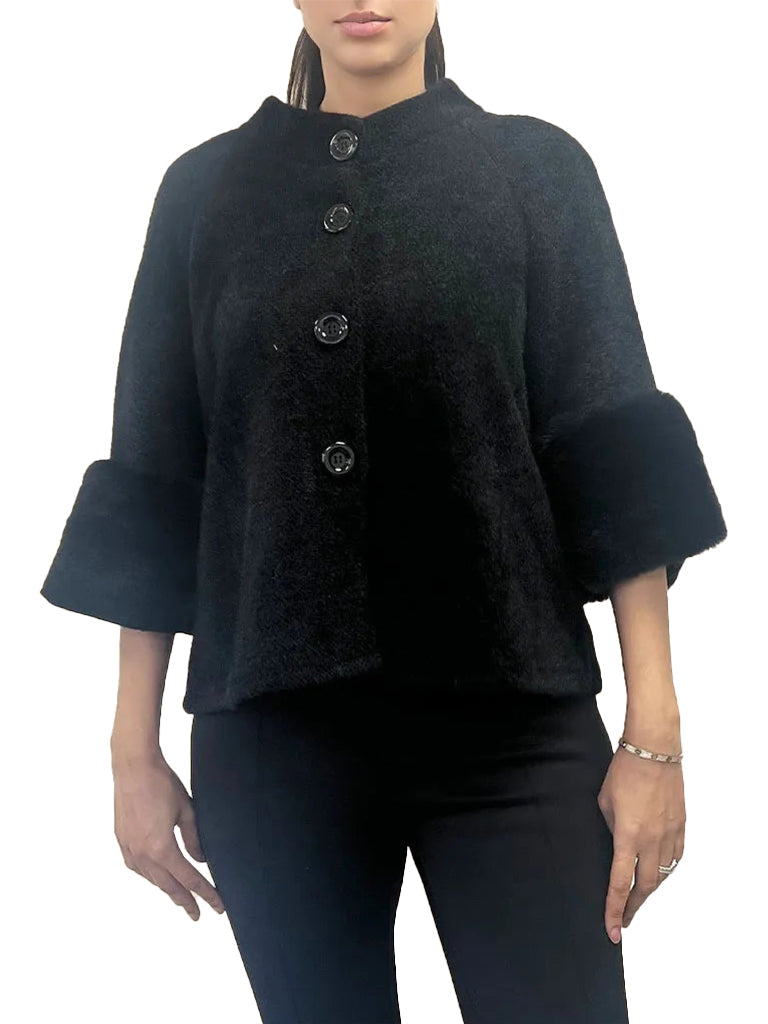 Women's wholesale chenille cardigan coat featuring thick fur cuffs for added warmth and luxury