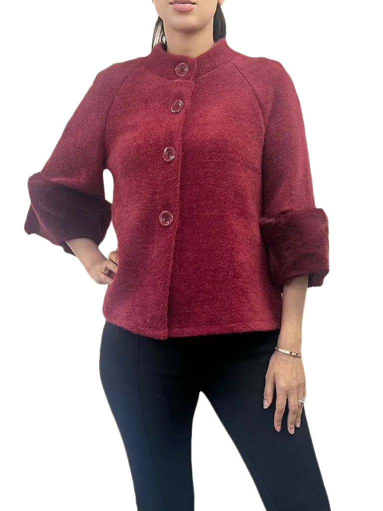 Women's wholesale chenille cardigan coat featuring thick fur cuffs for added warmth and luxury