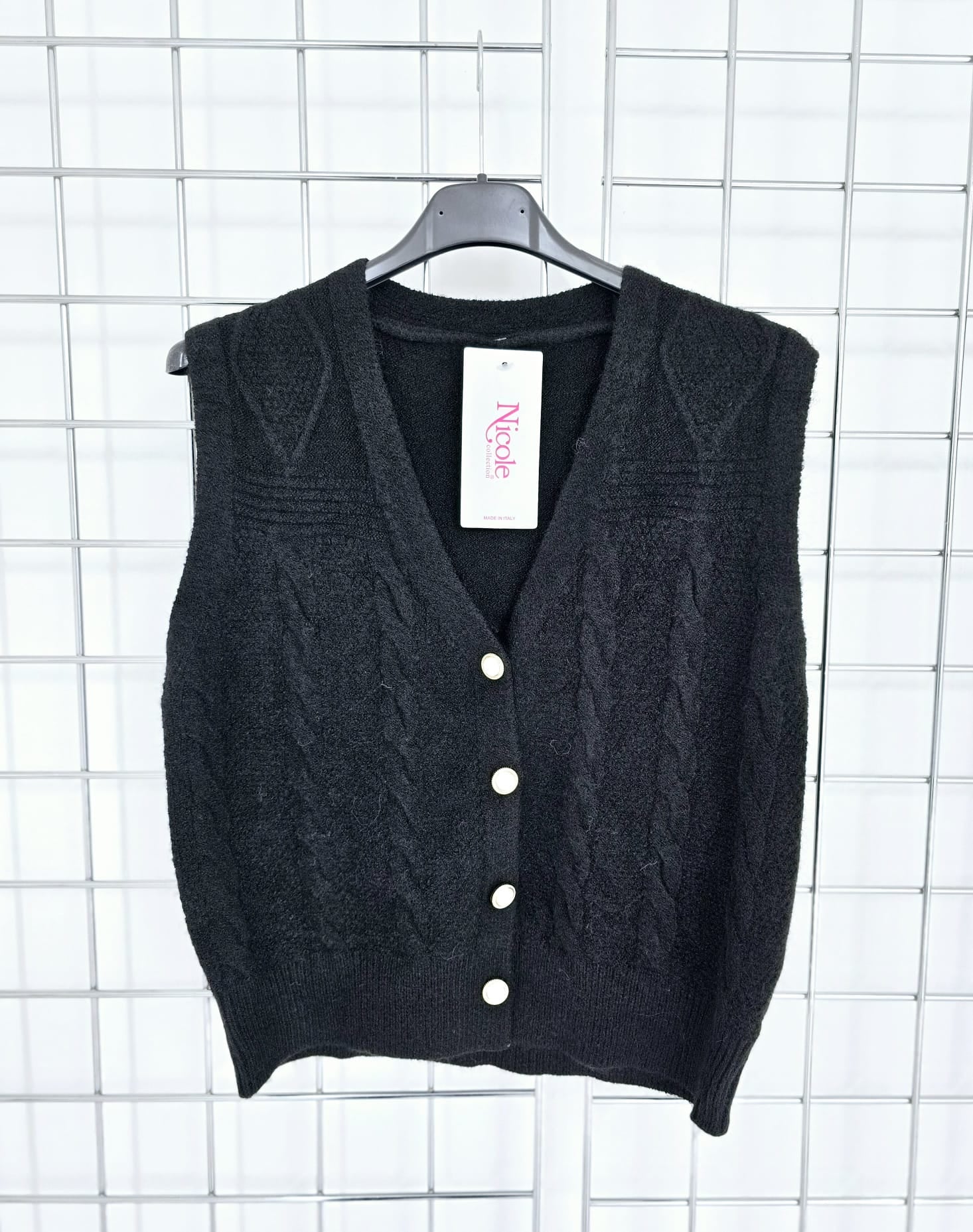 Yasmin cable knit waistcoat with button-up detail