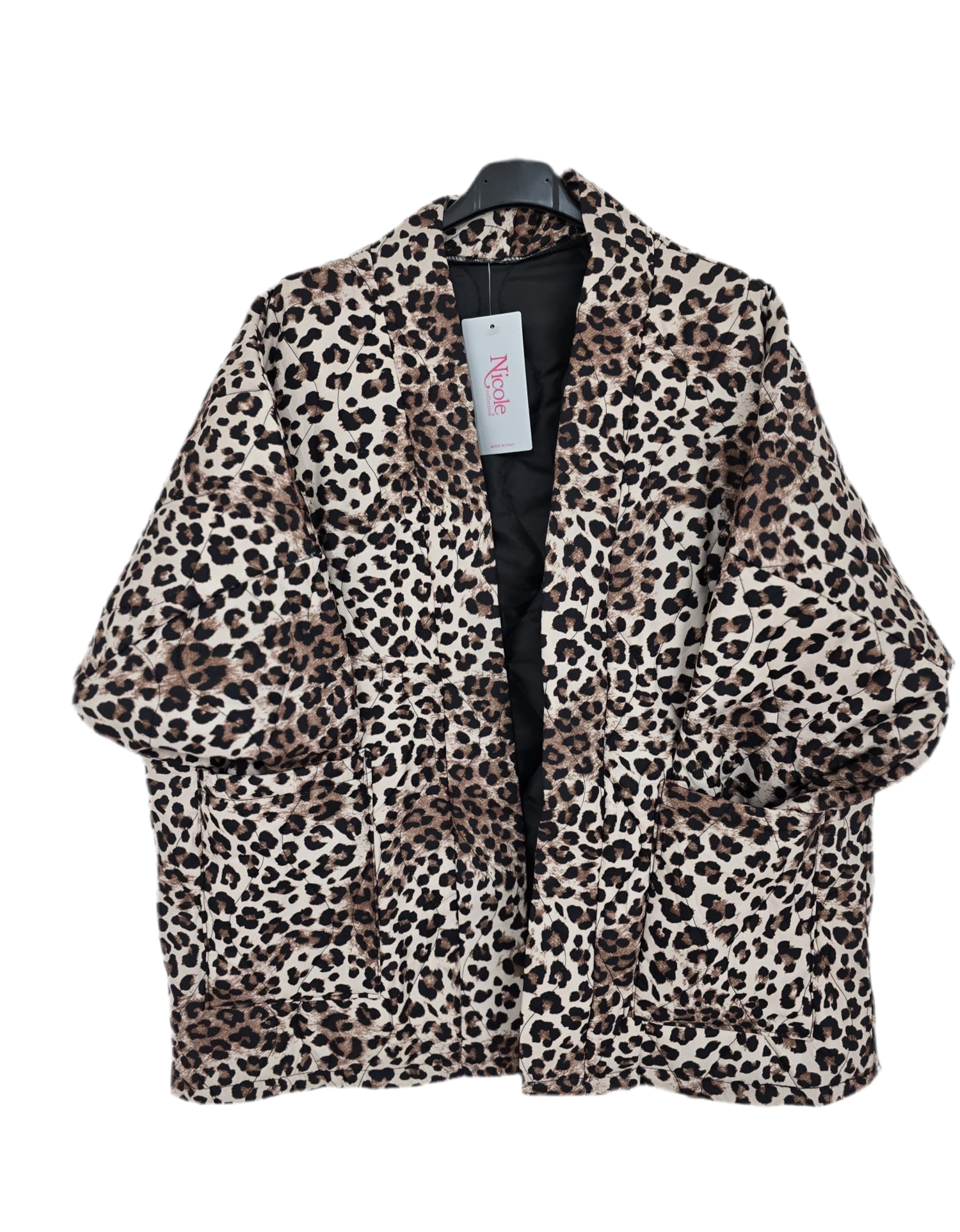 Sienna quilted jacket featuring animal print and contrast black lining