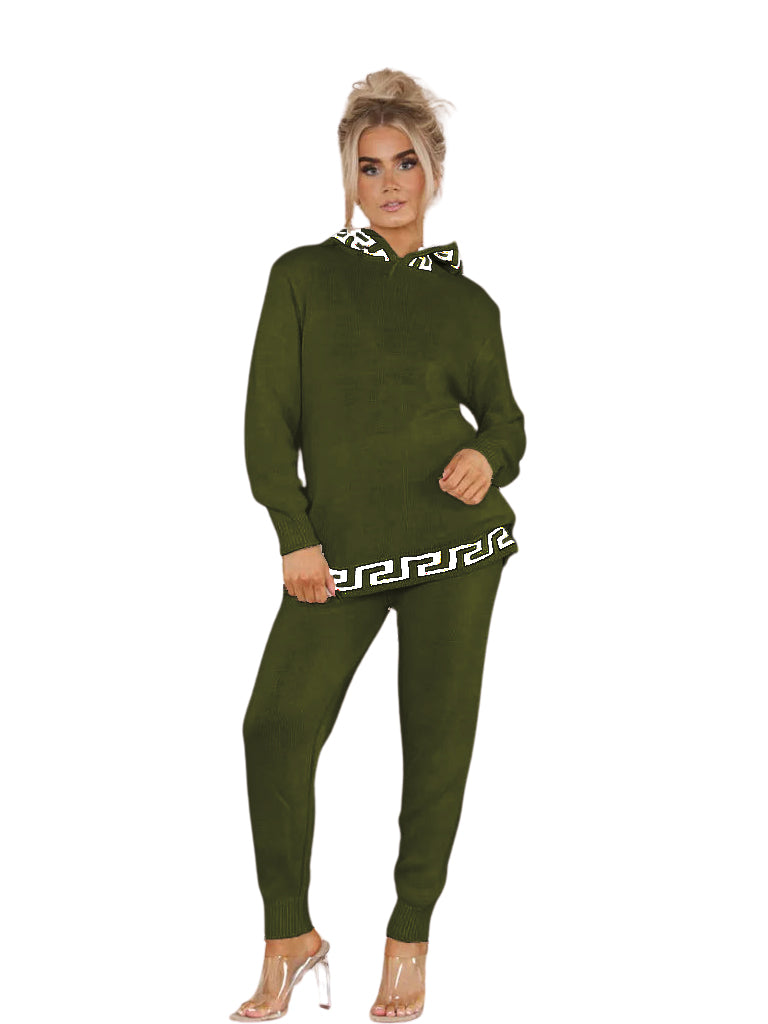 Women's wholesale Aztec knit hoodie and slim jogger set crafted for comfort and style