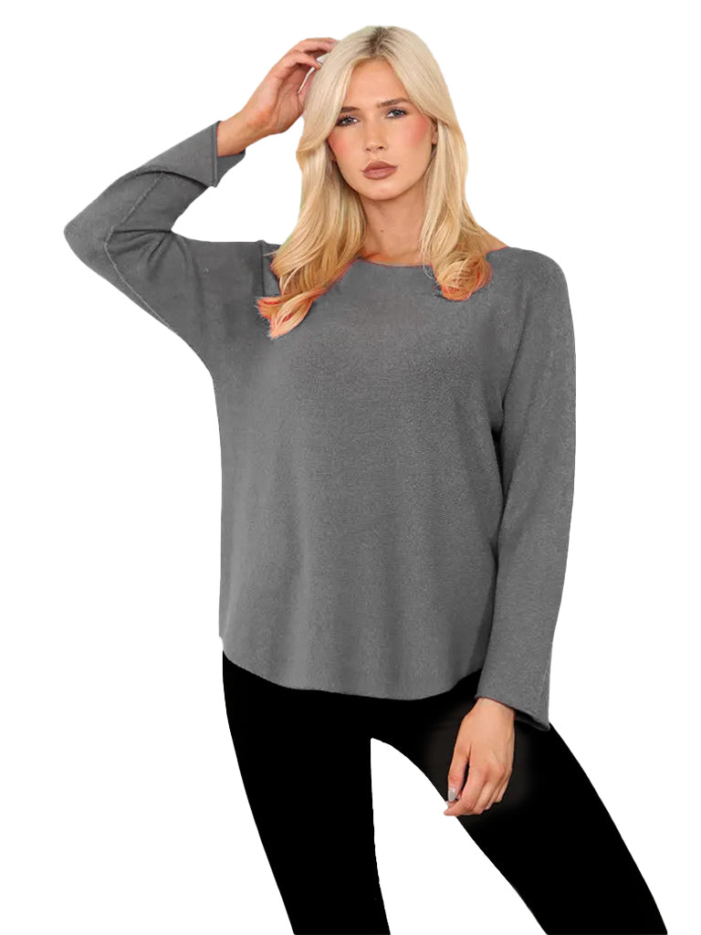 Women's wholesale soft knit jumper with round neck and long sleeves, crafted from a warm wool blend