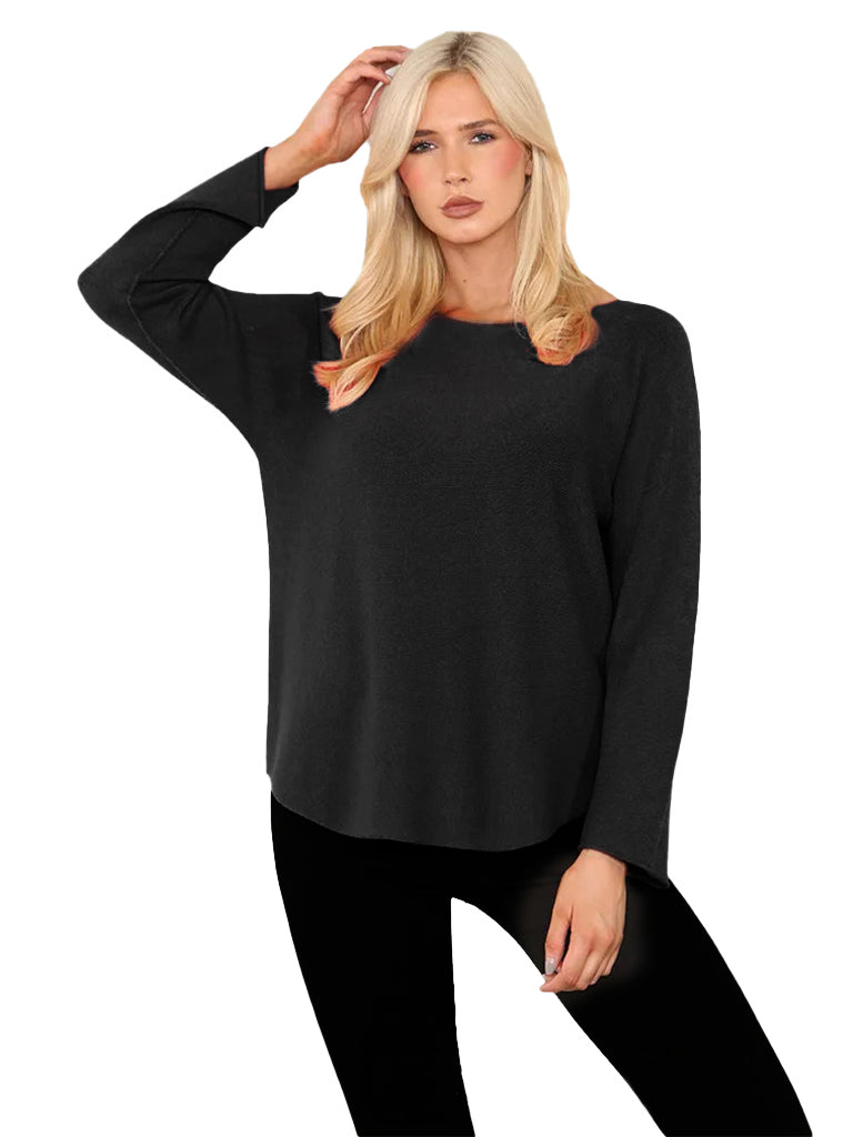 Women's wholesale soft knit jumper with round neck and long sleeves, crafted from a warm wool blend