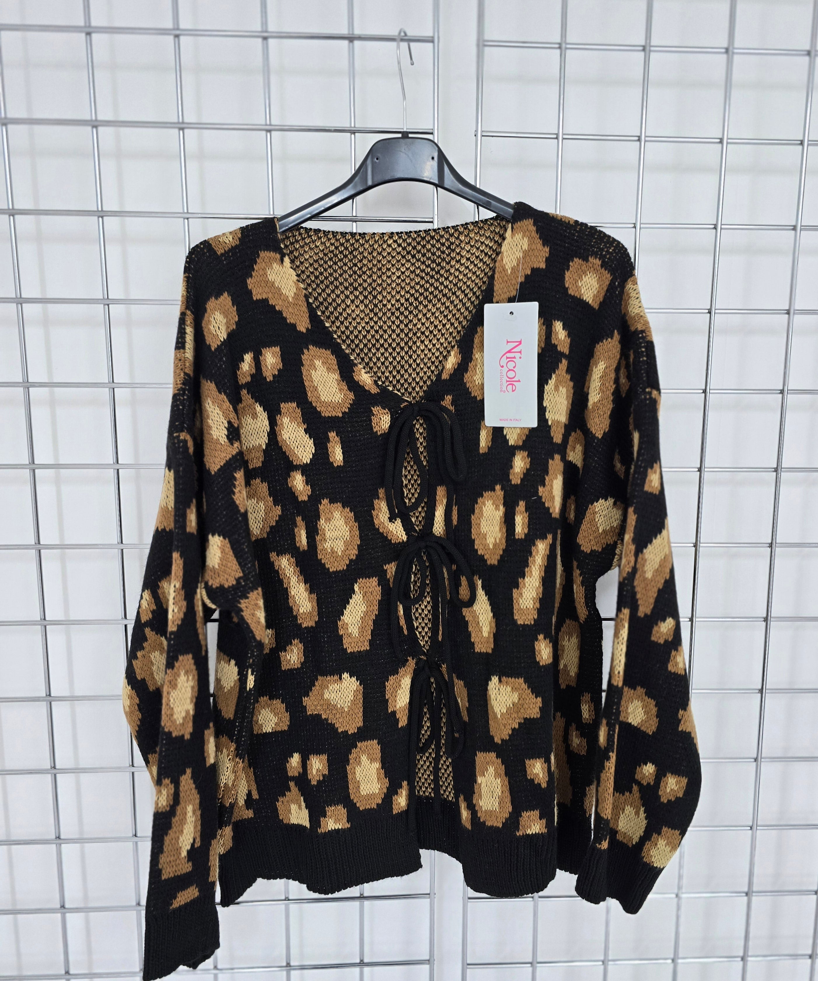 Zoe cardigan featuring animal print and tie bow front detail