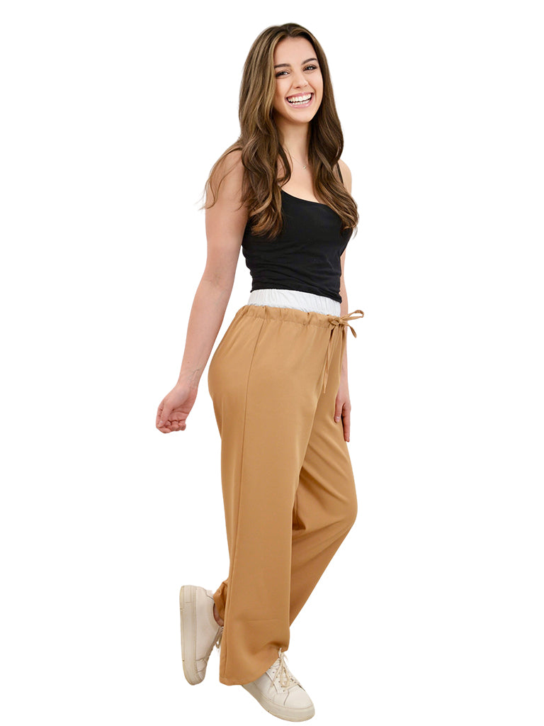 Elasticated Contrast Waist Wide Leg Trouser