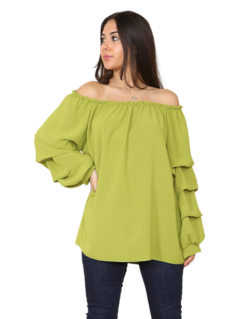 Ruffle Gathered Sleeves off the Shoulder Top