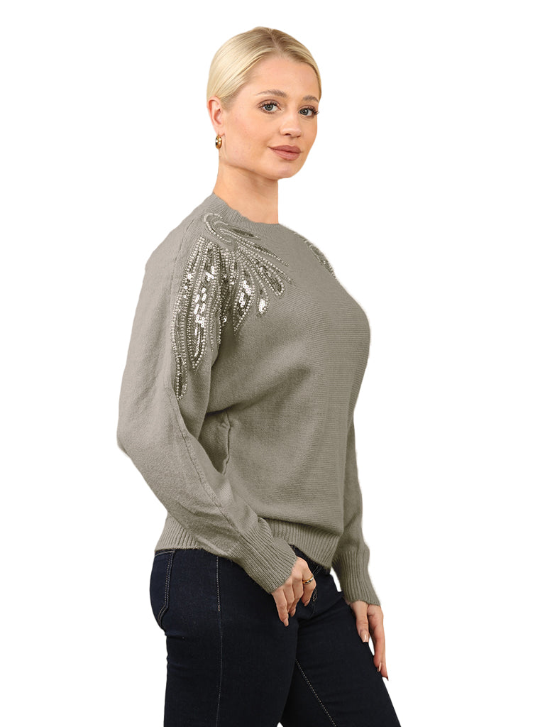 Embellished Shoulder Detail Knit Jumper