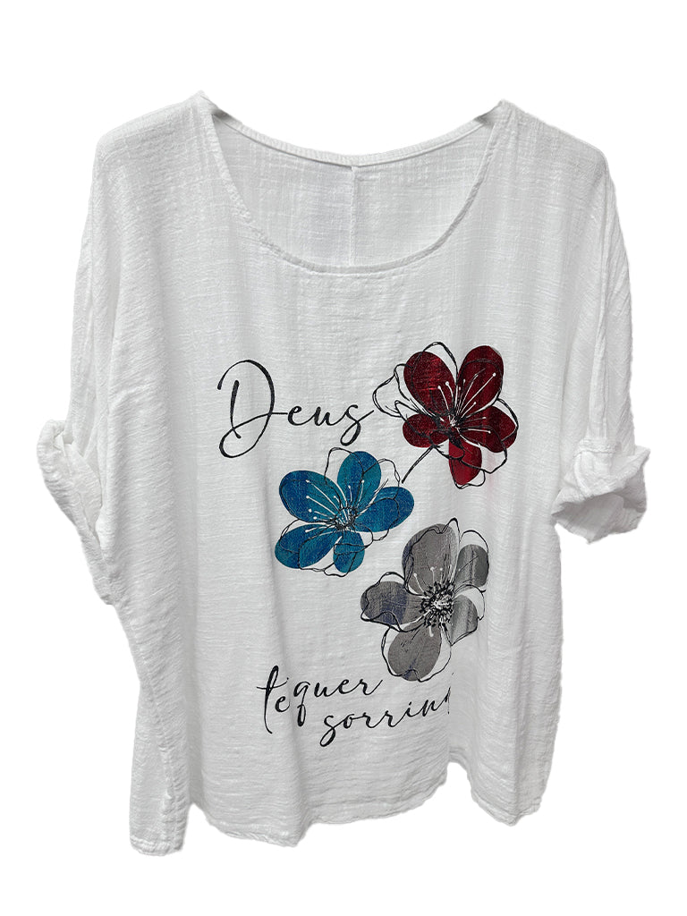 Women's wholesale cotton foil floral top with a glamorous foil design, perfect for warm weather