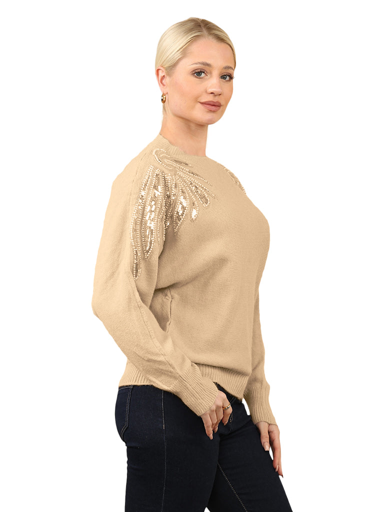 Embellished Shoulder Detail Knit Jumper