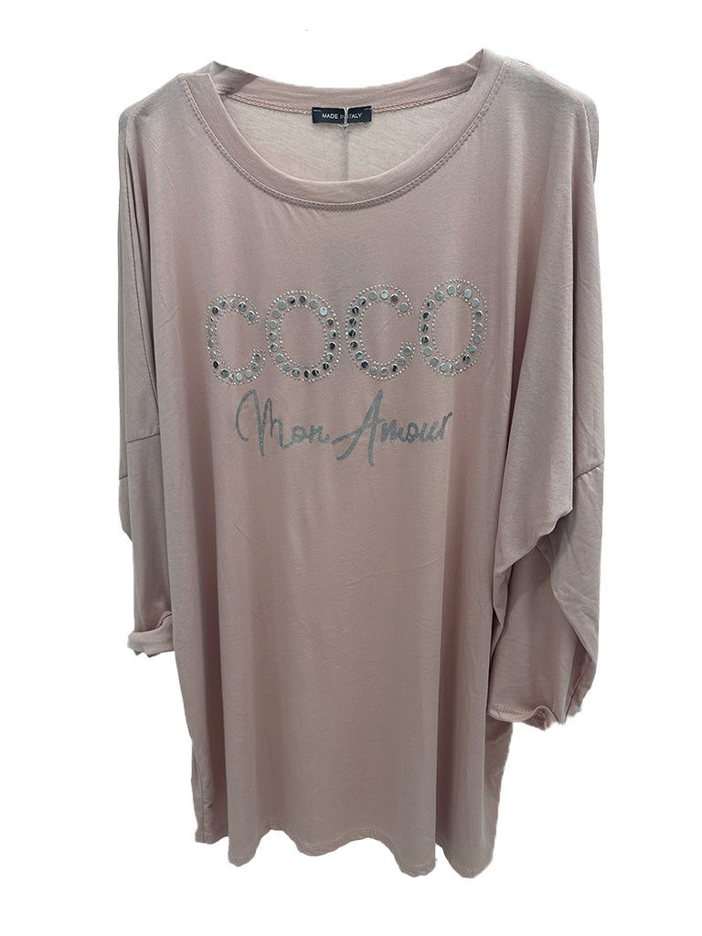 Women's wholesale Coco Mon Amour embellished top with oversized fit and roll-up sleeves