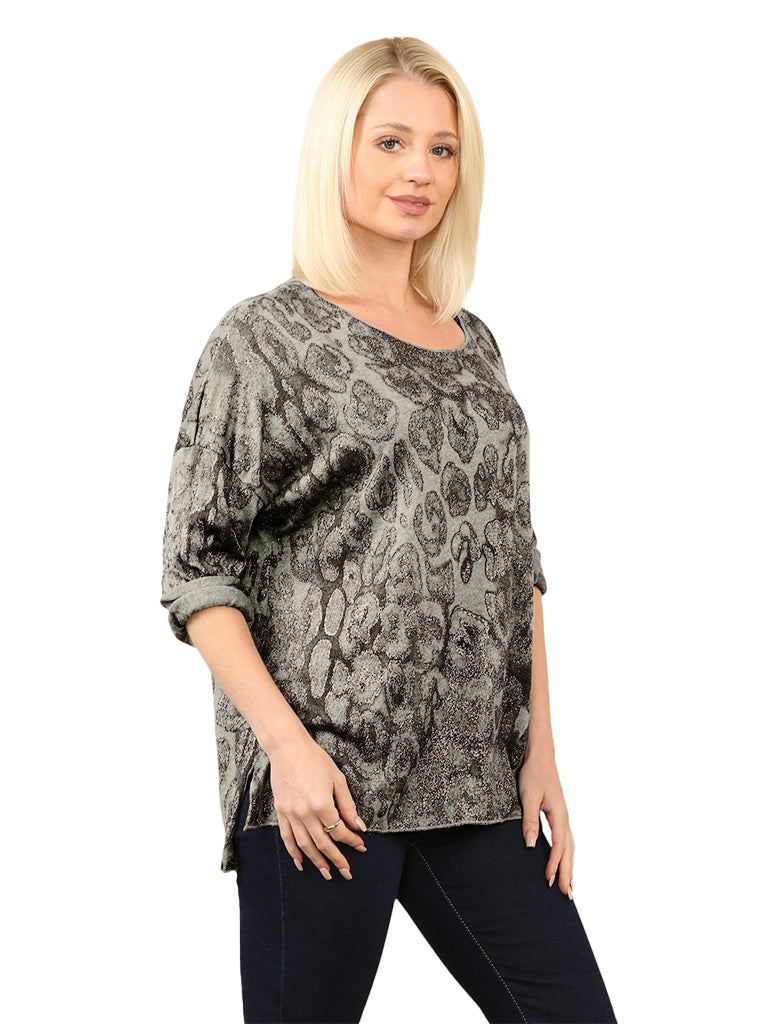 Animal Print Wool Blend Knit Top