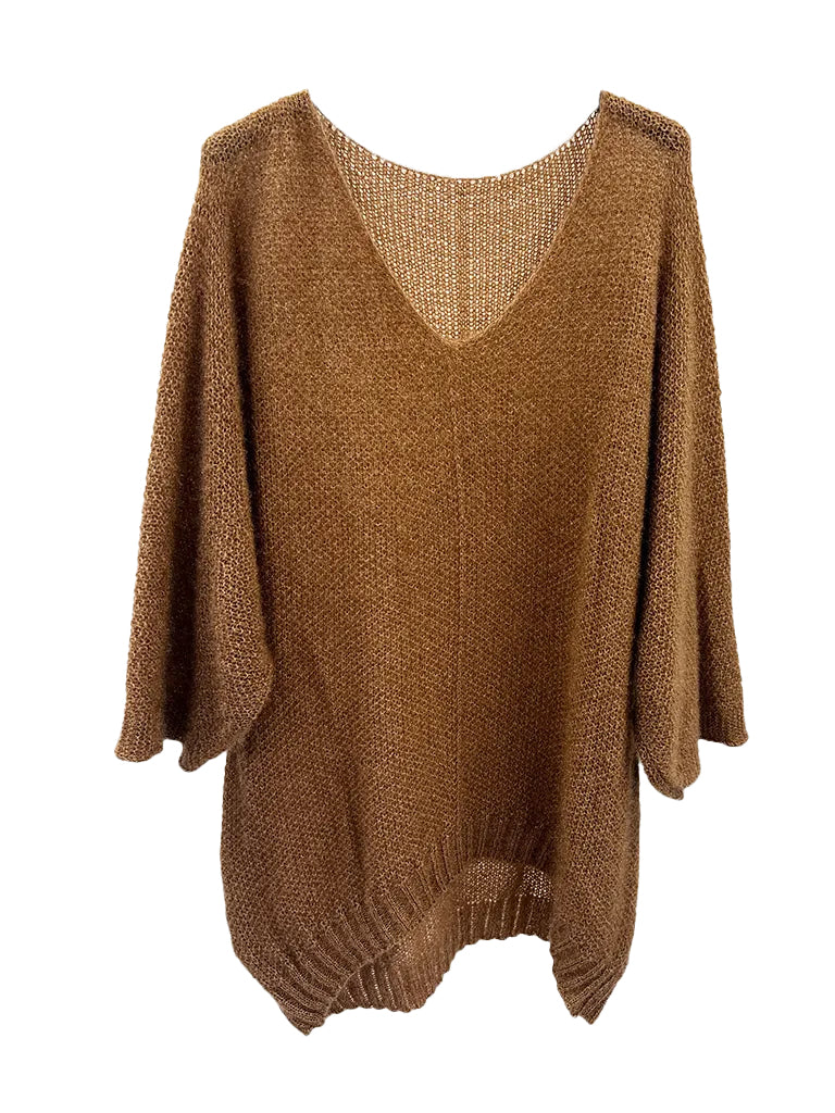 V Neck Oversized Dipped Hem Sweater