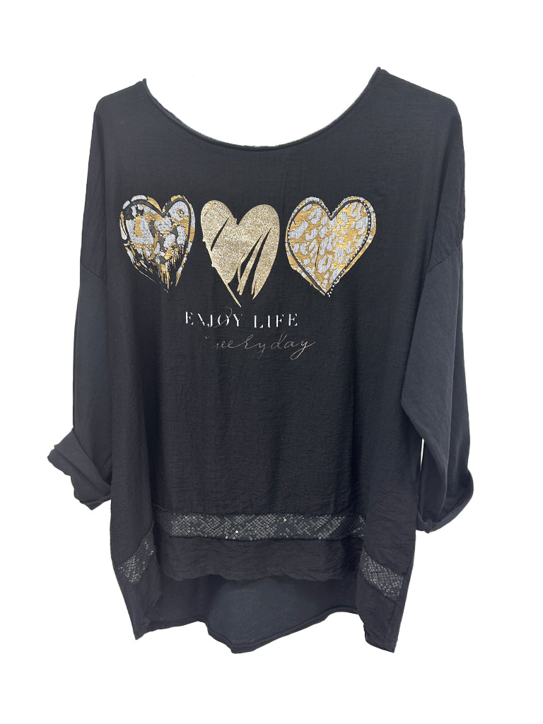 Heart Crystal Print Top