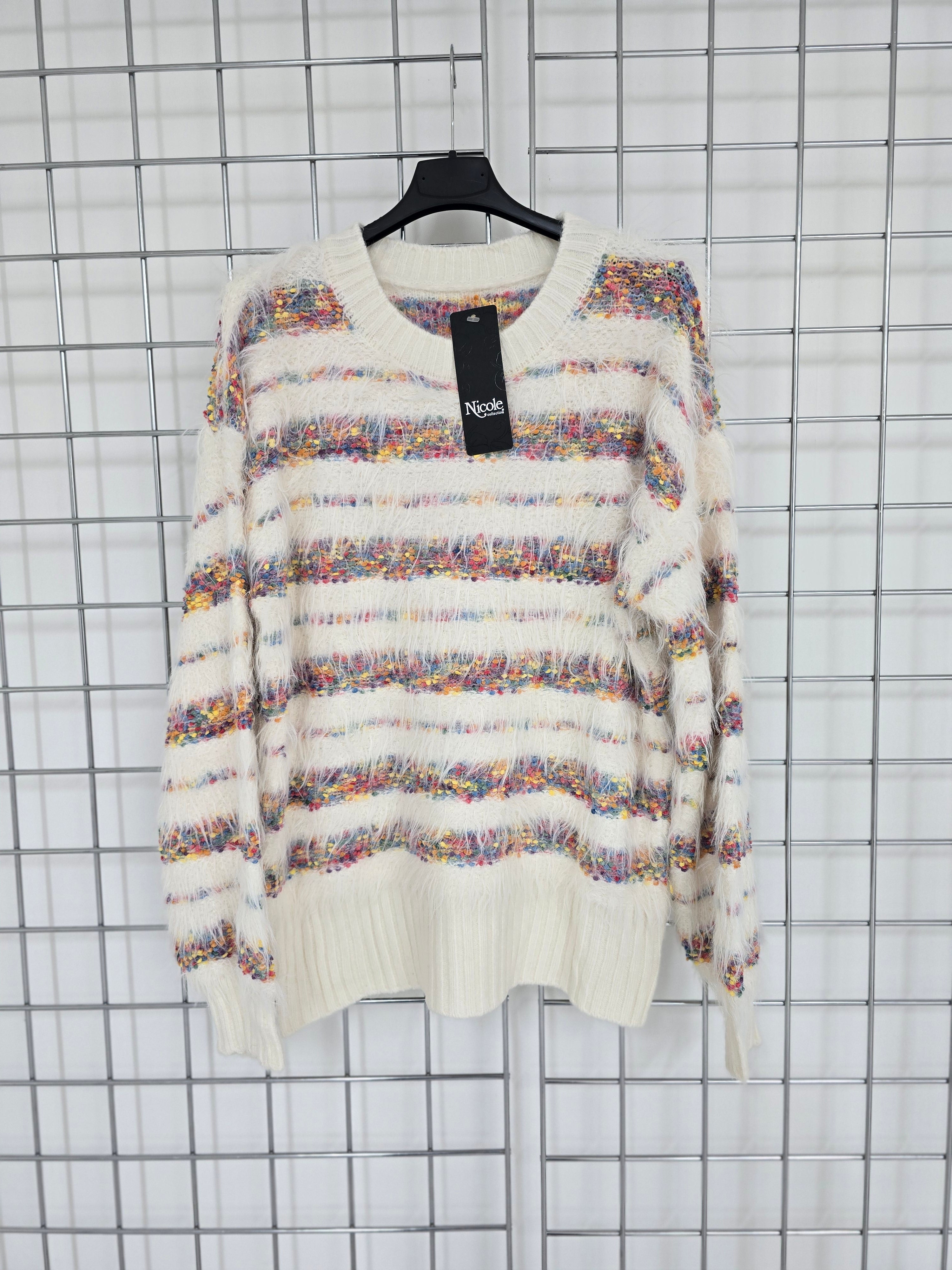 Sarina fluffy jumper with multicolor stripes