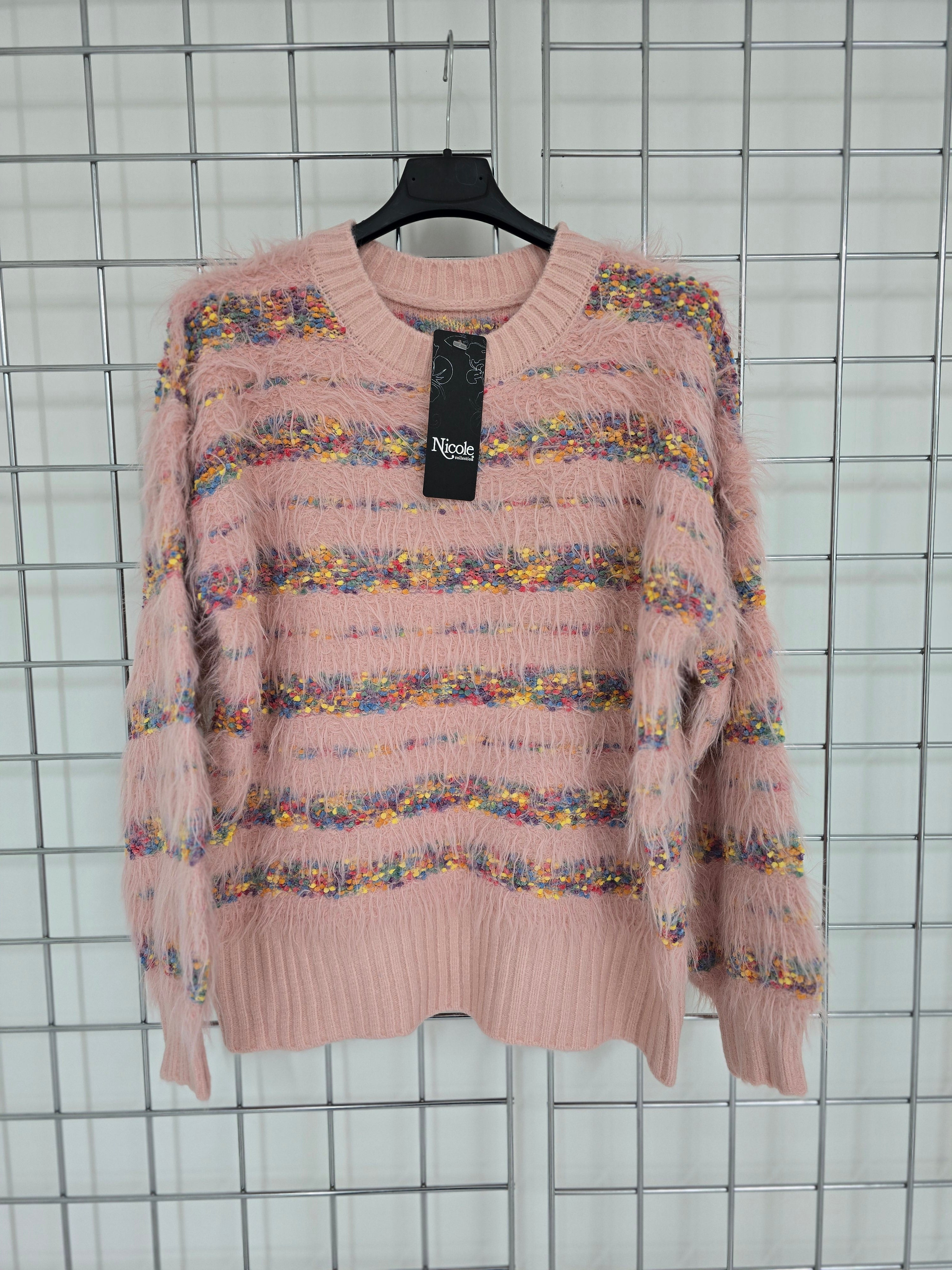 Sarina fluffy jumper with multicolor stripes