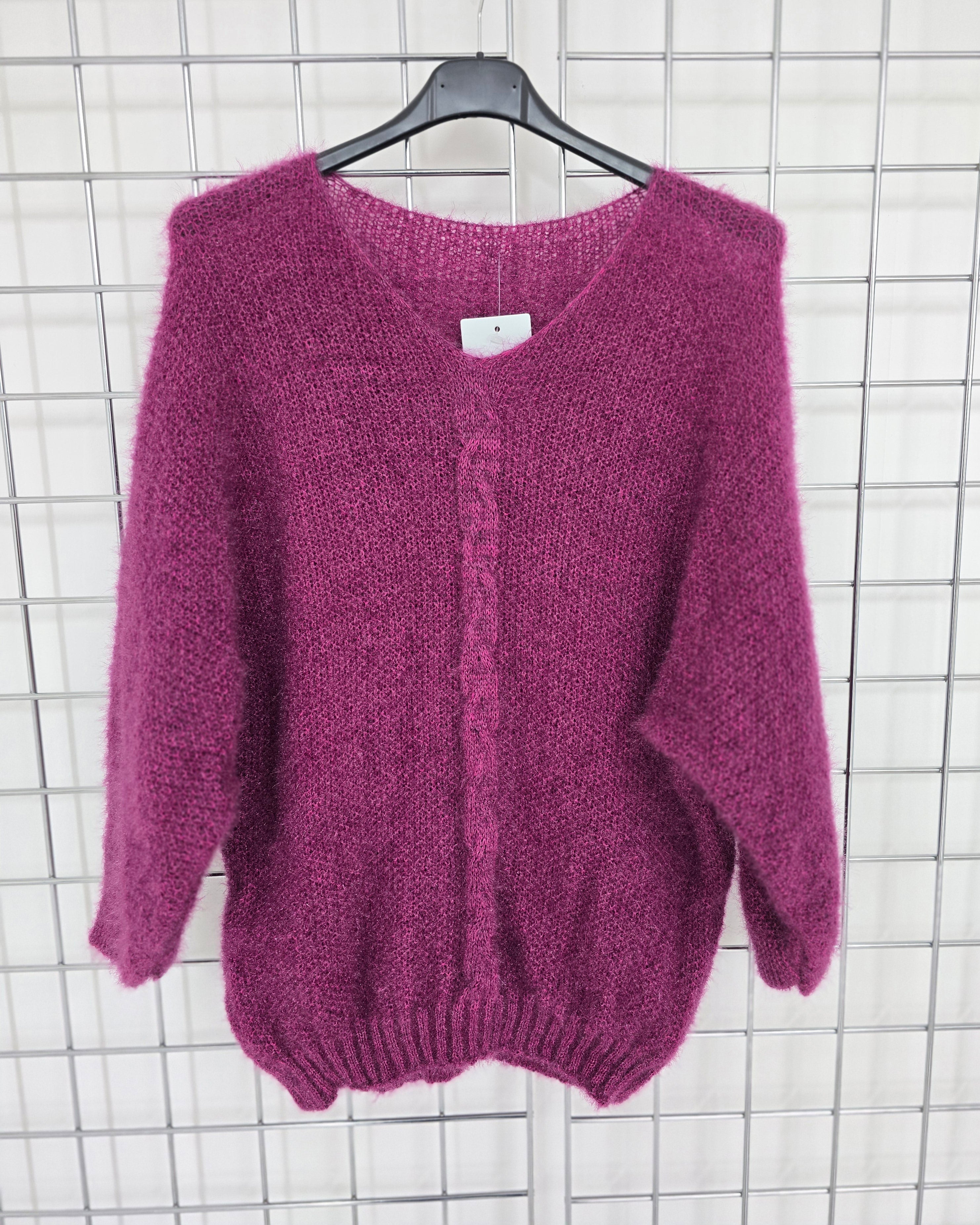 Terry mohair sweater with braided design