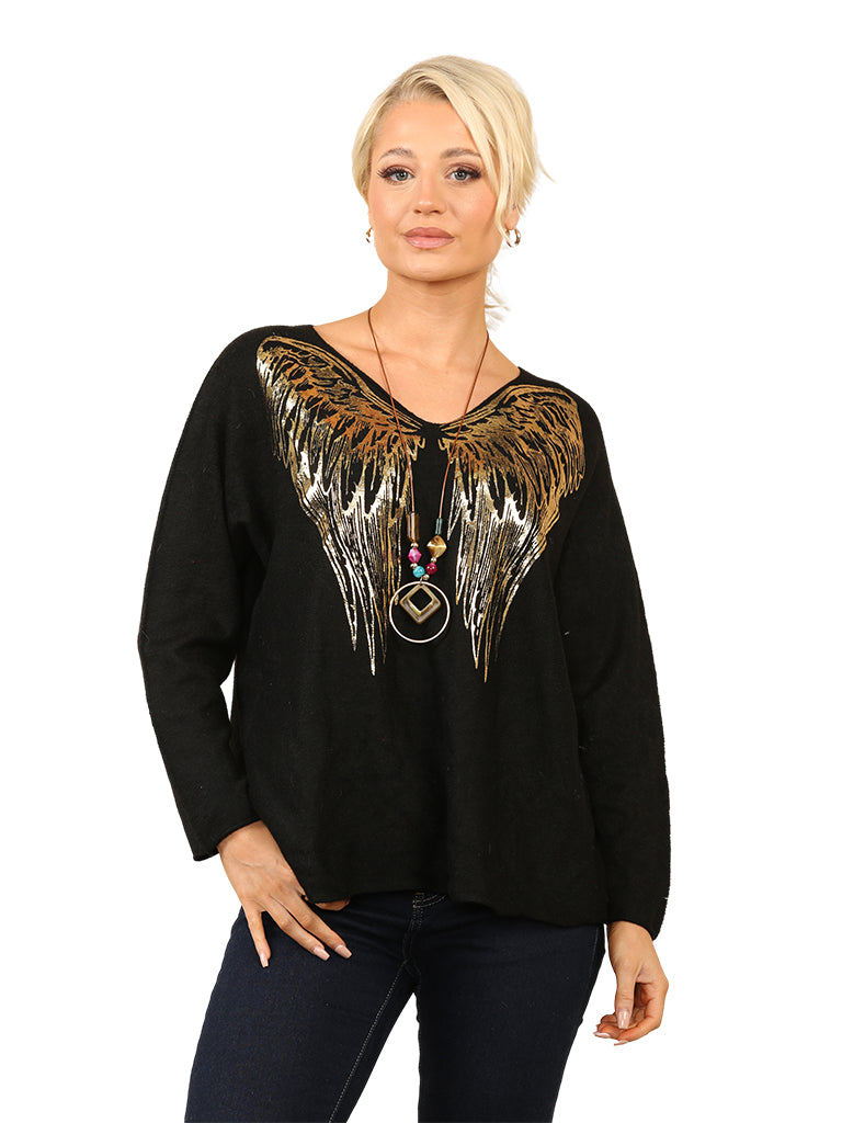 Women's wholesale angel foil knit top