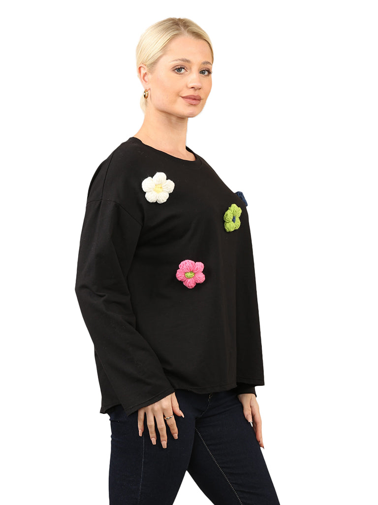 Multi Coloured Flower Appliqué Sweat Top