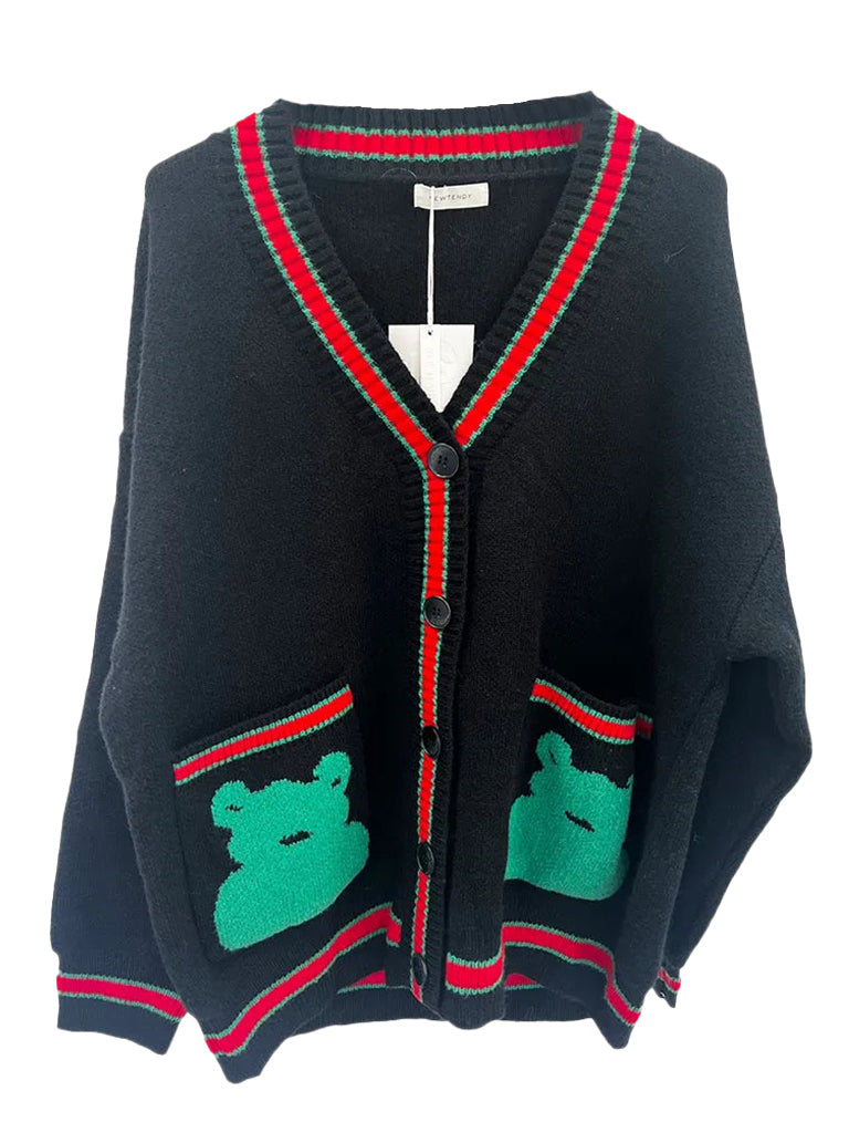 Oversized Contrast Border Teddy Longline Cardigan