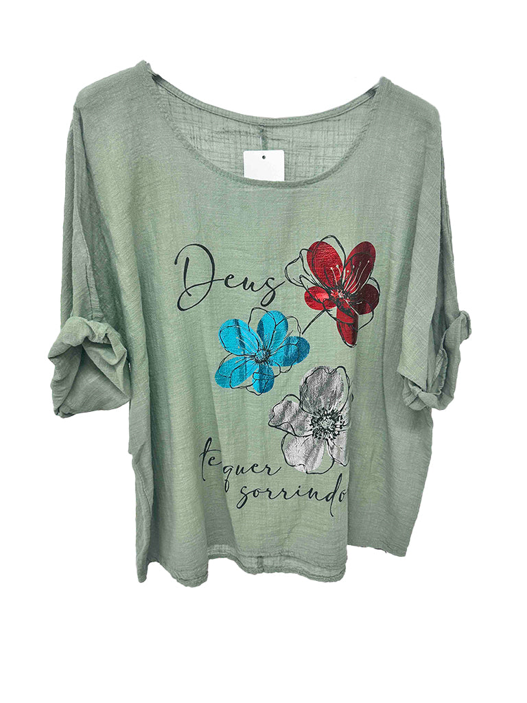 Women's wholesale cotton foil floral top with a glamorous foil design, perfect for warm weather