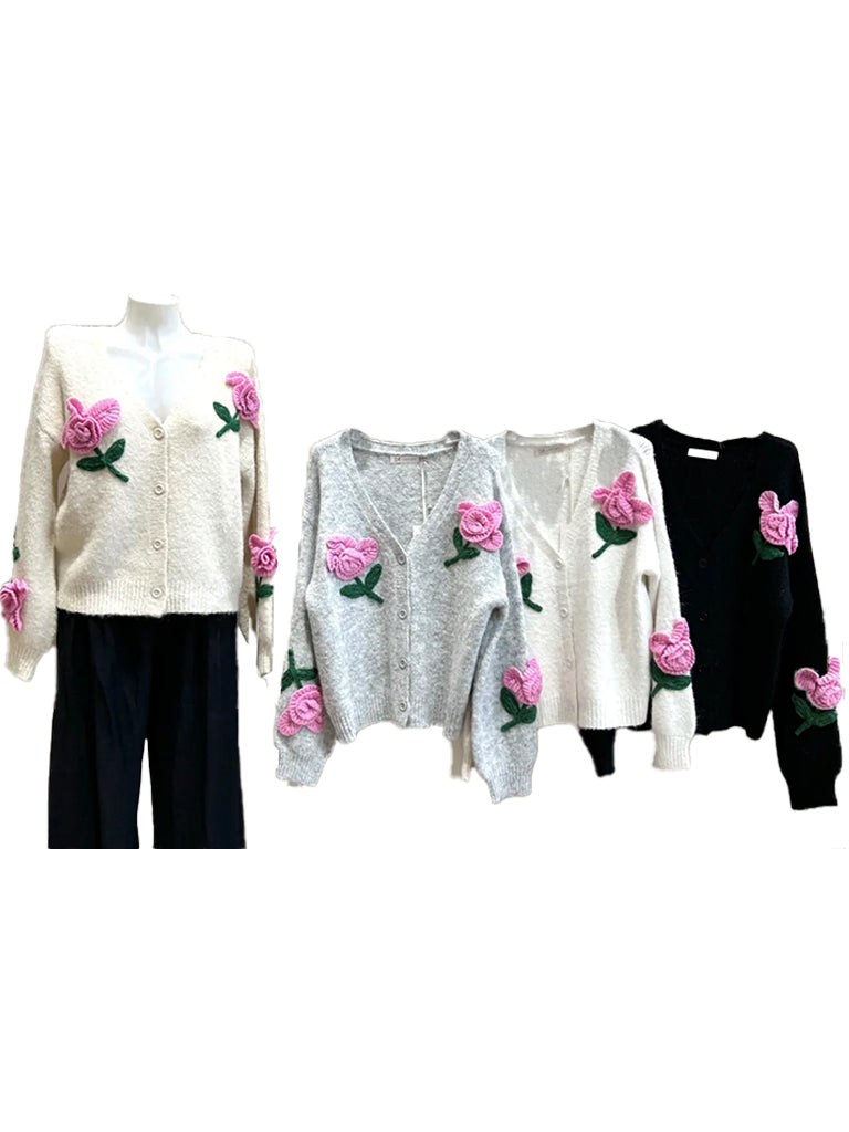 Floral Appliqué Knit Cardigan