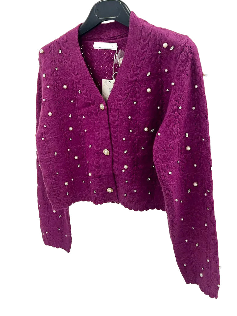 Pearl and Rhinestone Embellished Luxe  Cardigan