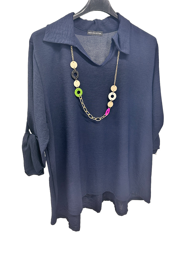 Collared Top with Necklace