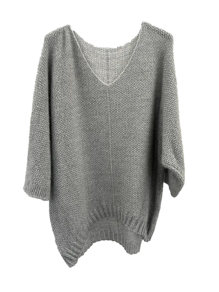 V Neck Oversized Dipped Hem Sweater