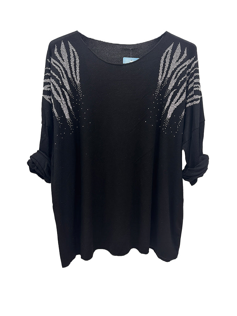 Rhinestone Shoulder Detail Light Knitwear Top