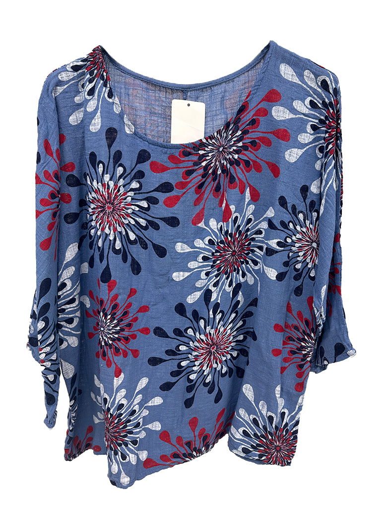 Abstract Floral Print Cotton Top